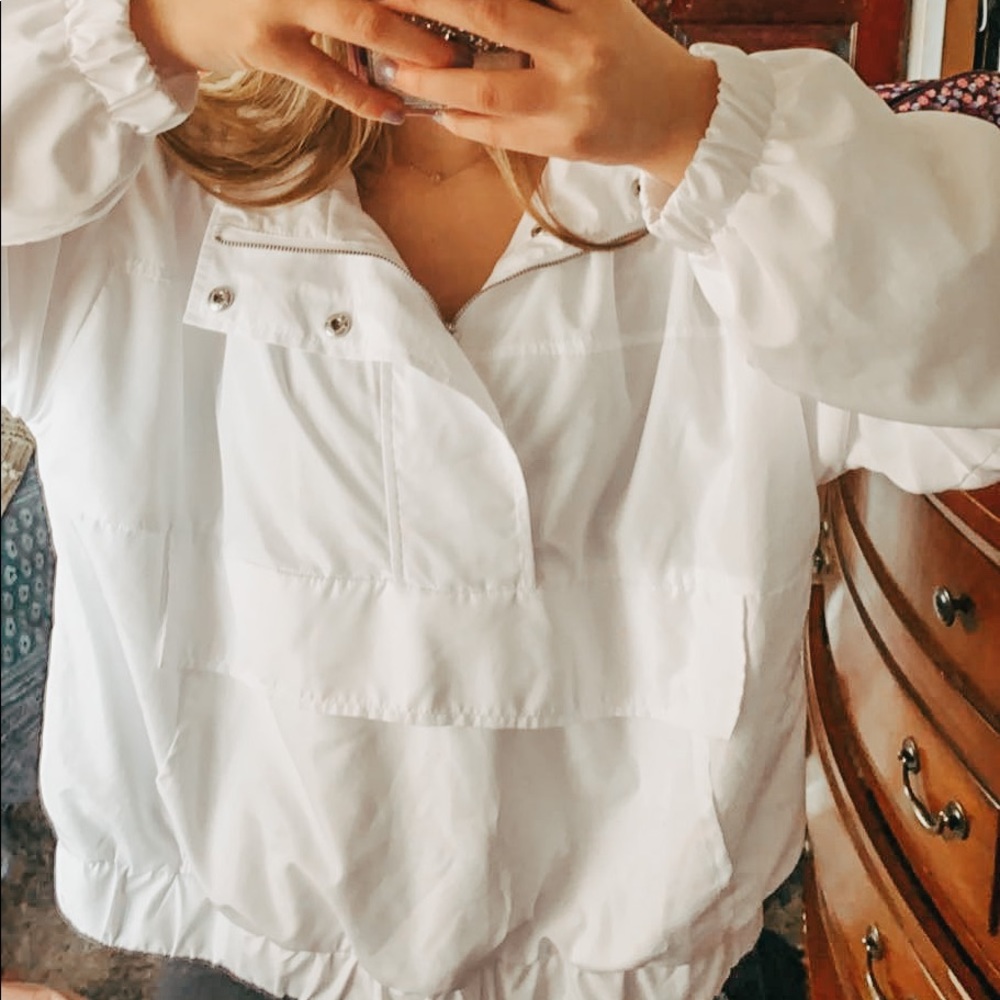 white forever21 quarter zip windbreaker
